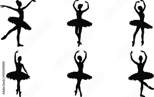 Elegant ballerina silhouettes in various dance poses