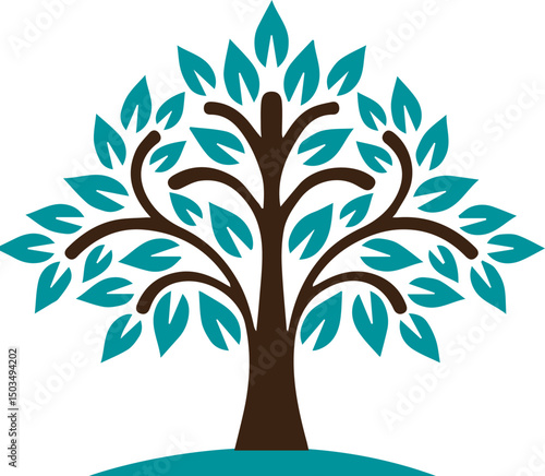 Stylized tree with brown trunk and teal leaves, symbolizing growth, nature, and life. Perfect for eco-friendly, wellness, or educational concepts. Vector graphic on white background.
