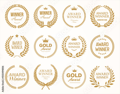 Collection of golden badge Award vector illustration collection
