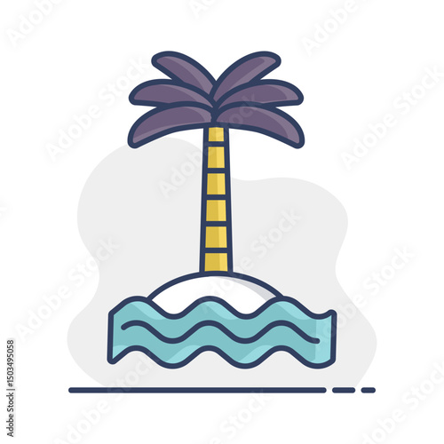 Tropical palm on island with sea waves vector icon