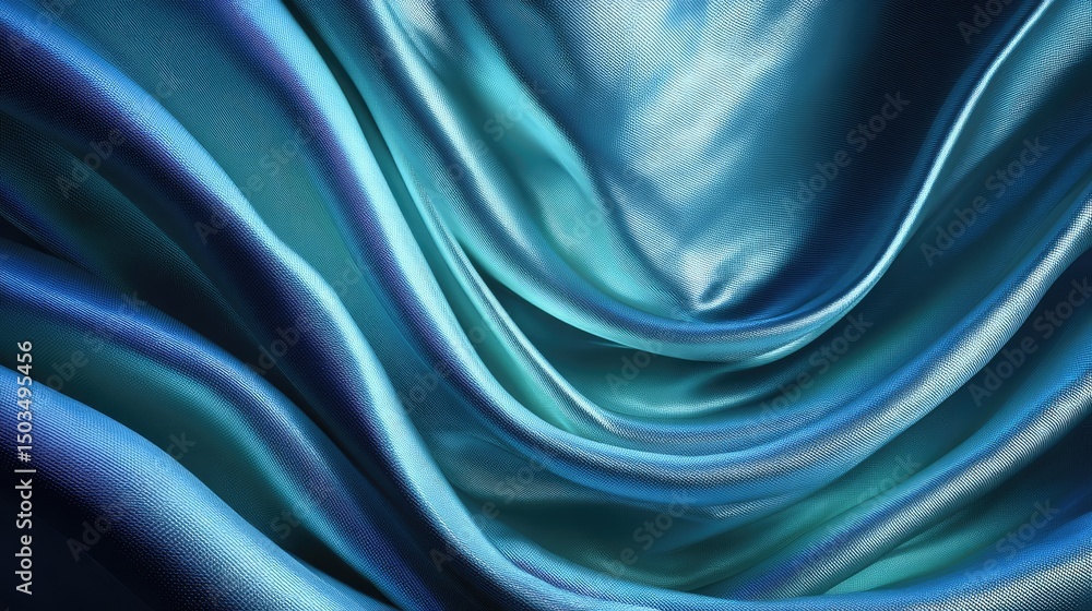 Obraz premium Aquamarine Silk Waves Flowing Fabric Texture Abstract.