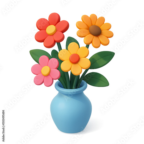 Wallpaper Mural Stylized 3D render of colorful flowers in a light blue vase on transparent background, concept for interior design, home decor, and floral arrangements Torontodigital.ca