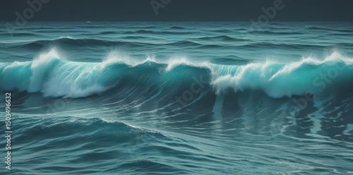 Abstract navy & cyan geometric halftone sea waves with vintage grain texture , sea, color, artwork