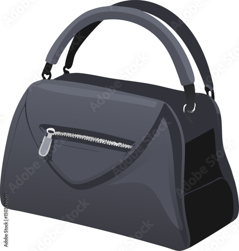 An isolated black leather fashion handbag, a stylish personal accessory for business or travel