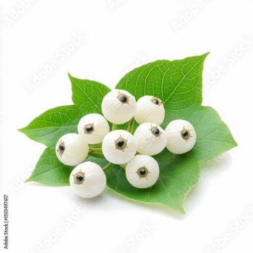 actaea pachypoda dolls eyes plant white berries resembling eyeballs and large green leaves isolated on white transparent background
