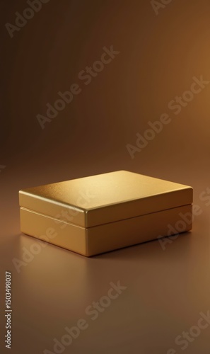 A luxurious, minimalist golden box on a warm backdrop, ideal for showcasing premium products, gifts, or packaging solutions.