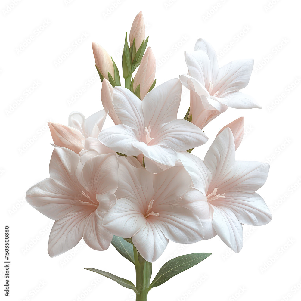 Fototapeta premium Elegant arrangement of translucent white amaryllis blossoms against a void backdrop