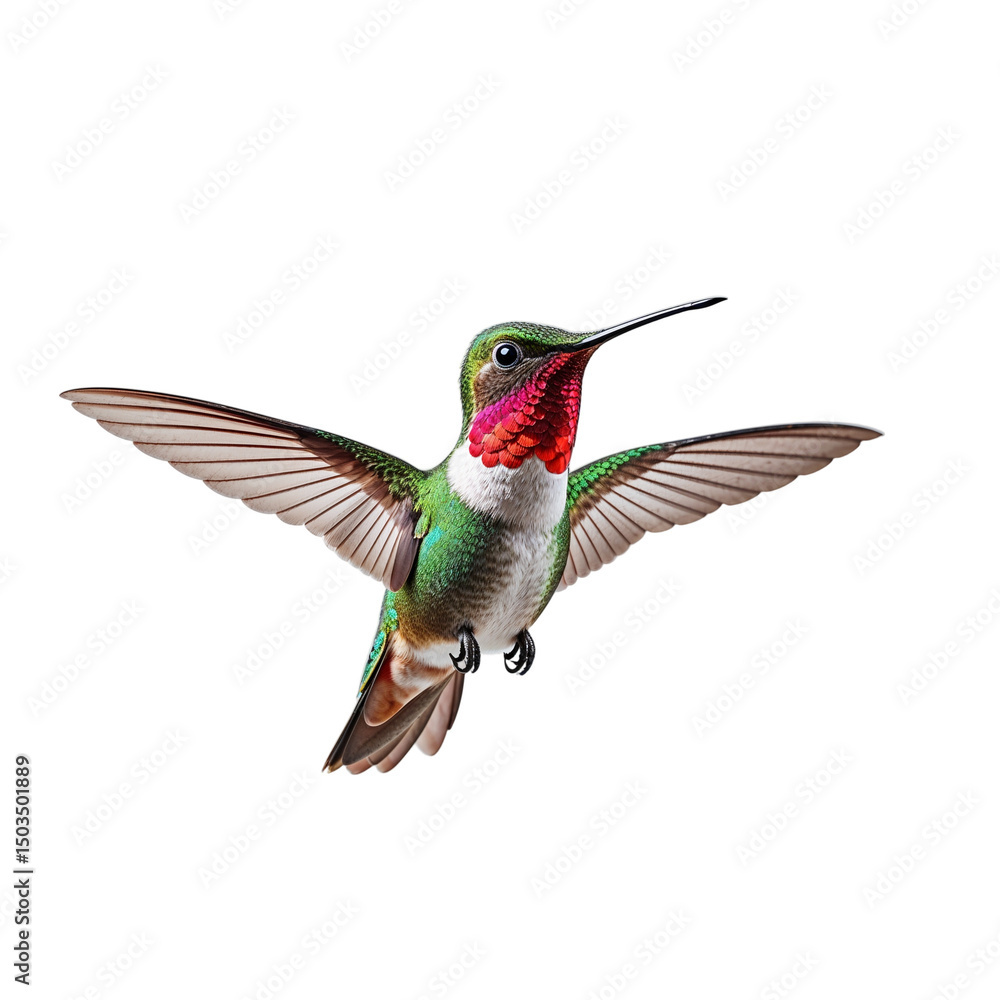 Fototapeta premium Ruby-throated Hummingbird in Flight, Isolated on Black