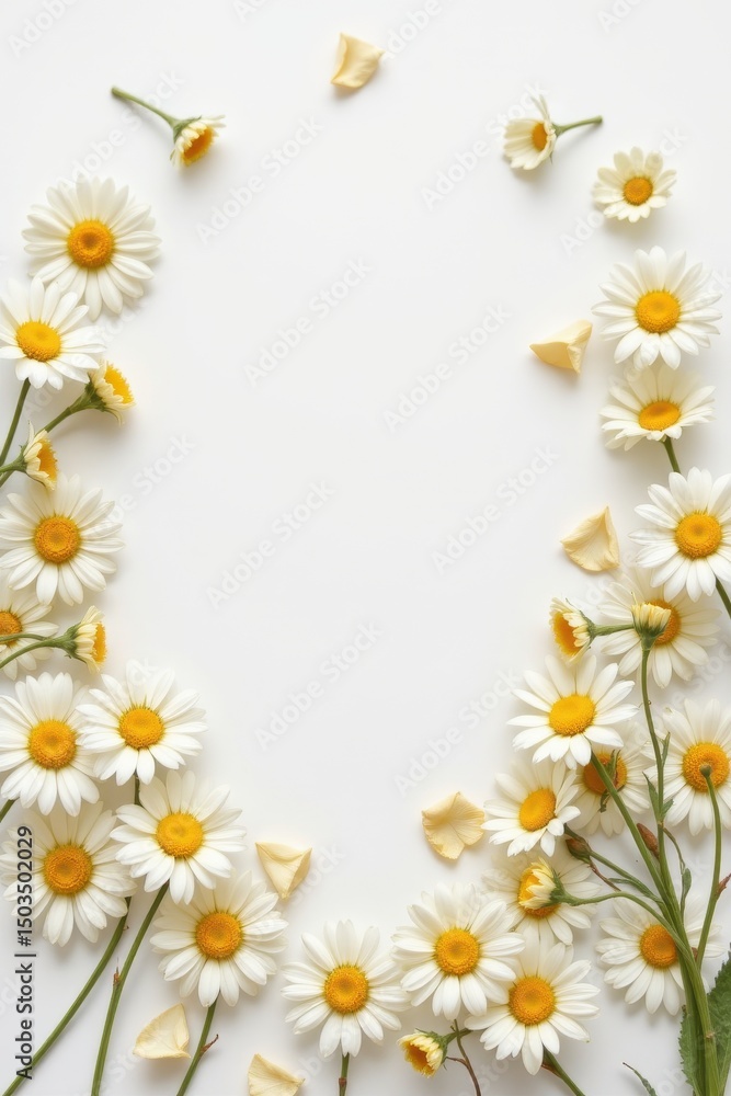 Fototapeta premium Elegant Flatlay Arrangement of White Flowers on Plain Background