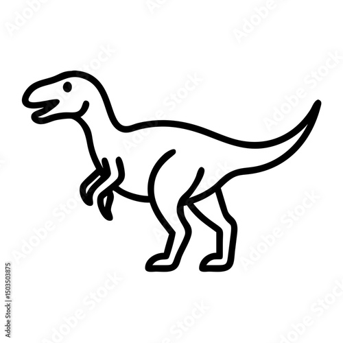 Simple line drawing of a dinosaur character in playful stance, icon, vector  