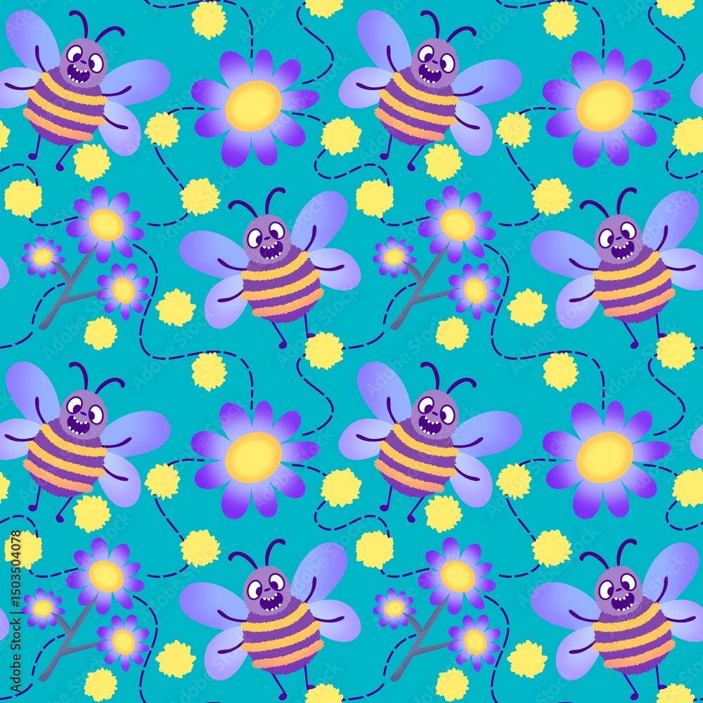 Kids seamless bee pattern for fabrics and packaging and gifts and cards and linens and wrapping paper Kids seamless bee pattern for fabrics and packaging and gifts and cards and linens and wrapping paper