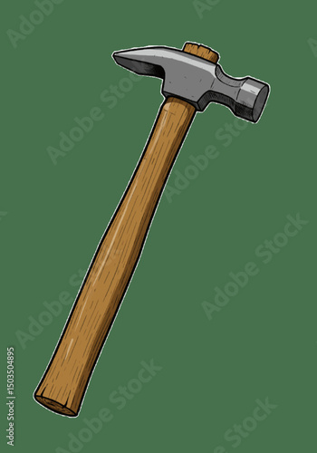 Simple and clean vector illustration of a classic claw hammer with a polished steel head and a wooden handle. Martelo, em português.