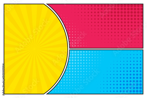 Comic cartoon half round panels, comic book style pop art, frame retro layout cartoon