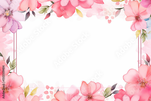 Fototapeta Naklejka Na Ścianę i Meble -  Pink watercolor flowers frame