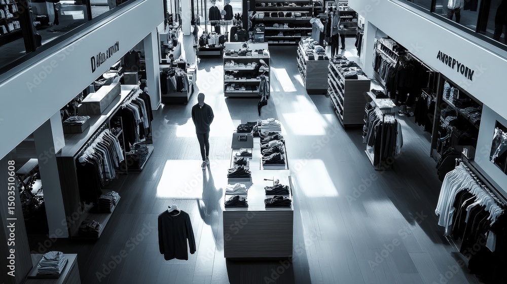 Obraz premium Spacious retail store featuring modern clothing displays and customers