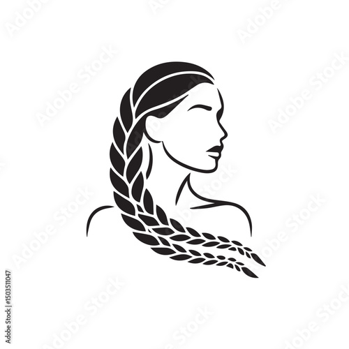 Beautiful female face with hair braids icon
