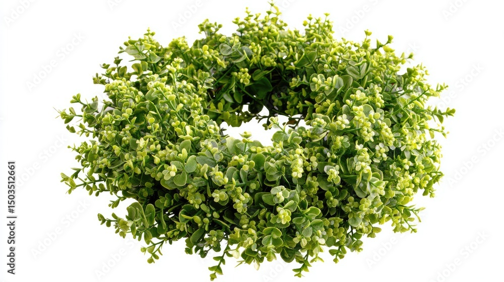 Naklejka premium Verdant Wreath Fresh Green Foliage Circle on White.