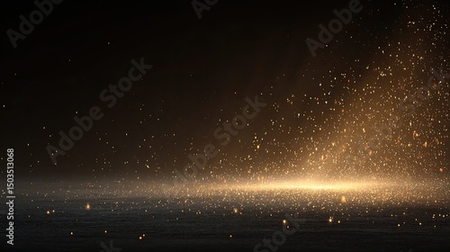 Golden Sparks Luxurious Light Effect on Dark Surface Background.