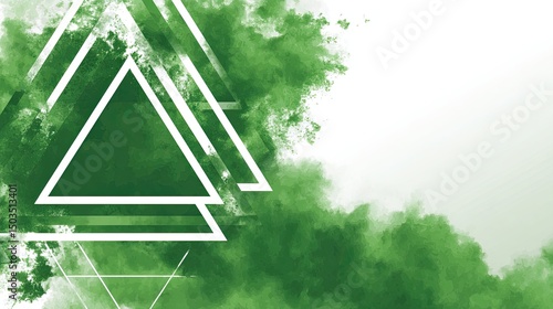 Green Triangle Cloud Abstract Smoke Design on White.