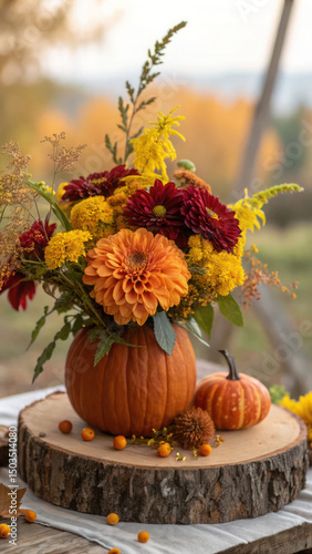 Wallpaper Mural Fall flower arrangement in pumpkin vase autumn floral centerpiece thanksgiving table decor ideas seasonal flowers Torontodigital.ca