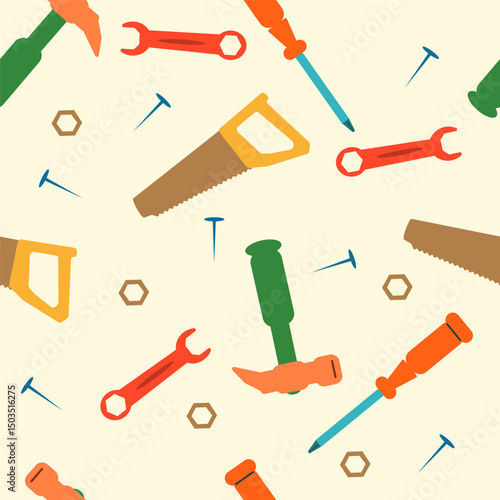 Tools seamless pattern in vector. Flat style illustration. pattern for fabric, baby clothes, background, textile, wrapping paper and other decoration.