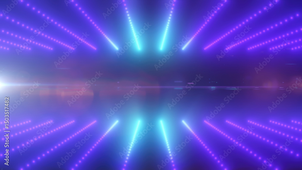 Obraz premium Futuristic purple and blue grid with glowing dots, representing technology, virtual reality, and digital landscapes