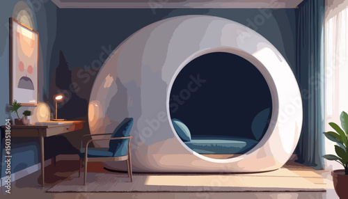 Luxurious sleeping pod in modern study room, comfort and sophistication