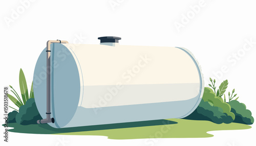 Modern rainwater collector system in a garden, eco-friendly design