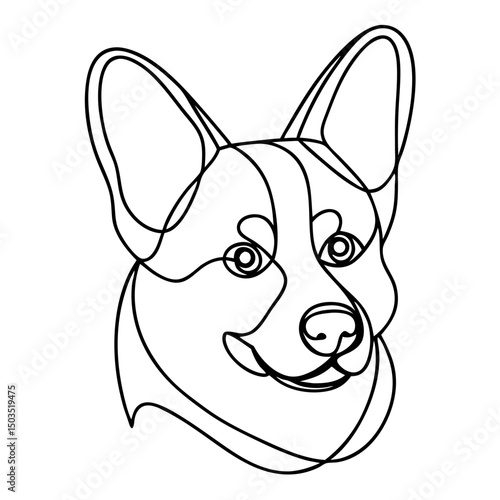 Adorable Pembroke Welsh Corgi dog portrait in single line art style.  Corgi head illustration is perfect for pet lovers and dog breed enthusiasts. This elegant corgi drawing is suitable for pet blogs,