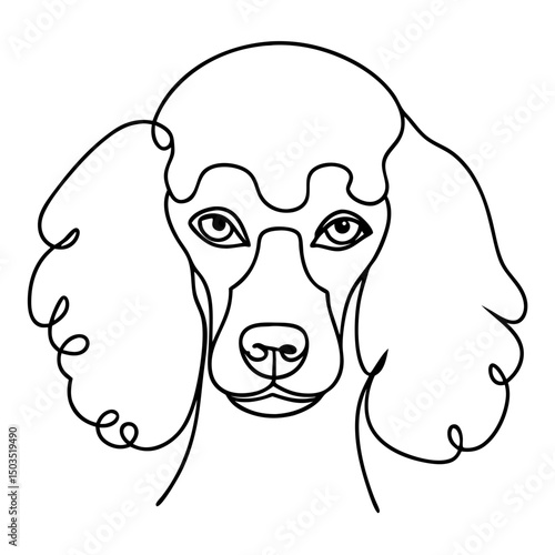 Adorable poodle portrait drawn in single line style. Poodle dog head illustration perfect for pet lovers. Elegant pet graphic for greeting cards, home decor, or pet shop branding.