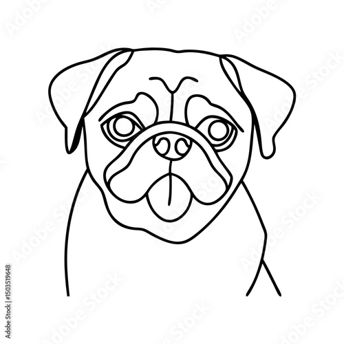 Adorable pug dog portrait.  Line art pug illustration.  Cute pug face drawing perfect for pet lovers. This simple pug image is ideal for pet adoption websites and animal shelters.
