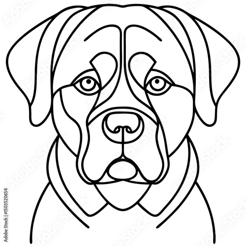 Rottweiler portrait line art. Elegant rottweiler dog head illustration.  Rottweiler canine image perfect for pet lover designs, veterinary clinics, or dog breed publications.