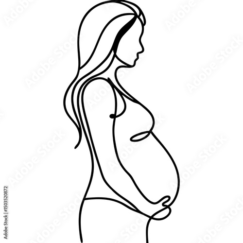 Pregnant woman silhouette, line art illustration, for websites and blogs