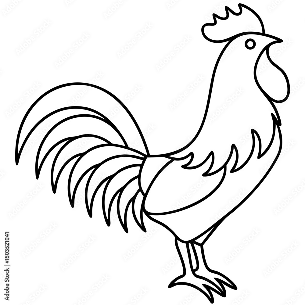 Fototapeta premium Rooster illustration, line art style, black and white, for farm designs
