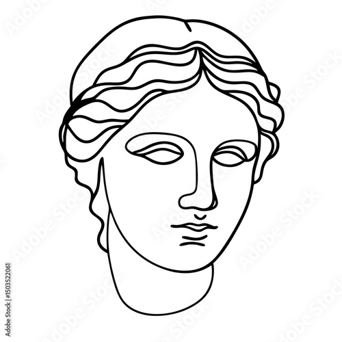 Line art female face, classic style, black and white, for design projects