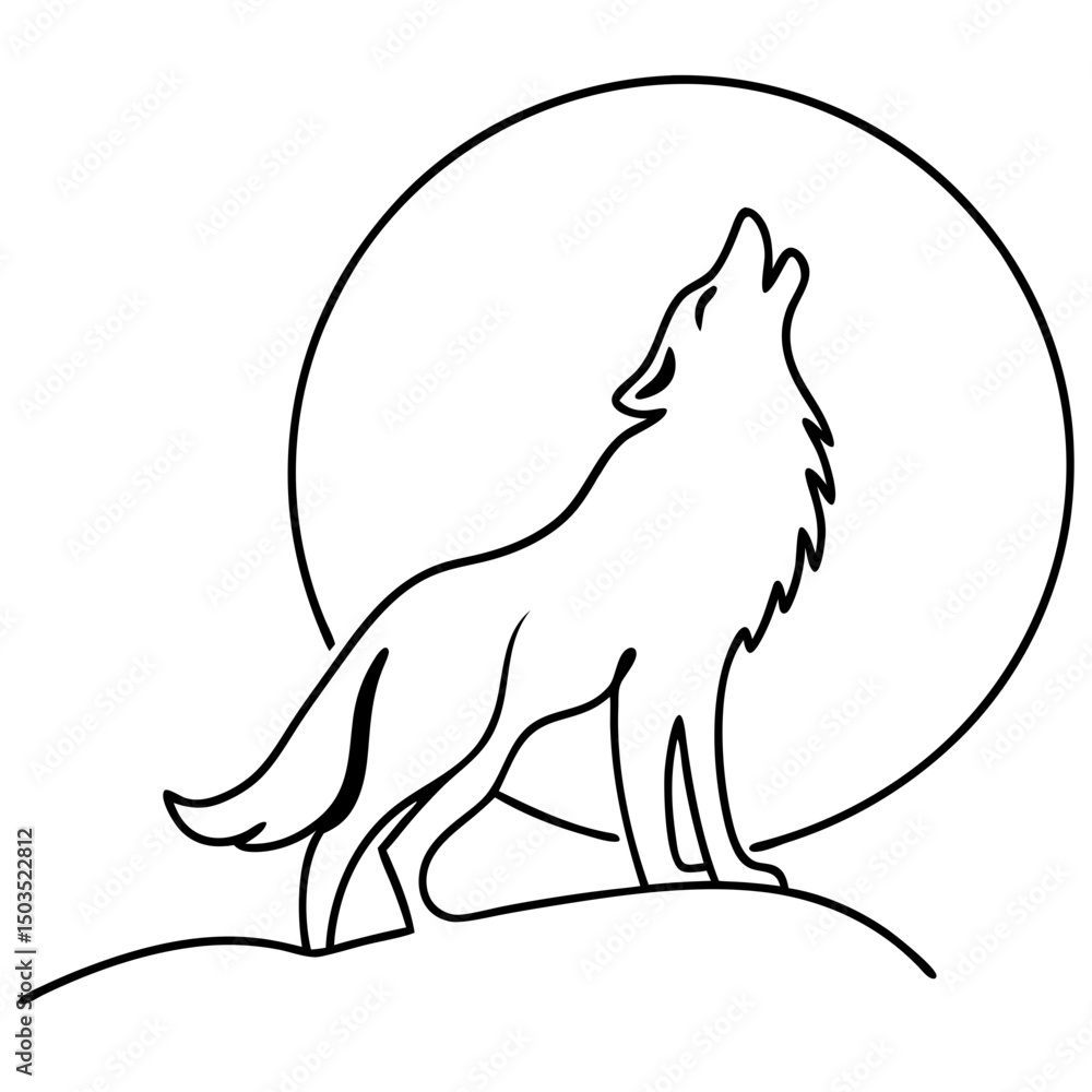 Fototapeta premium Howling wolf silhouette, moon background, for logo design