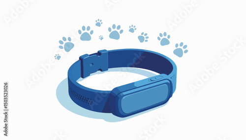 Sleek pet fitness tracker collar design with paw prints, pet health concept