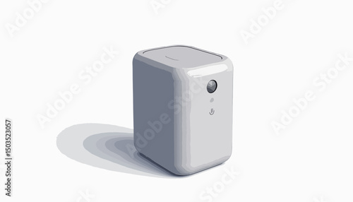 Stylish portable air purifier in gray on white background, modern design