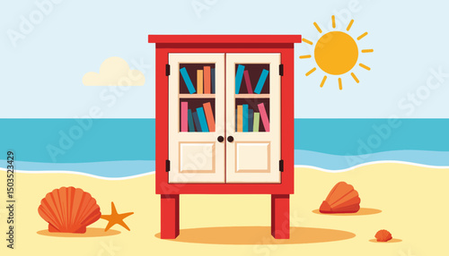 Vibrant library box at the beach, promoting community literacy