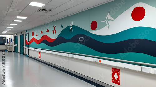 Well appointed oncology ward mural feature abstract pattern of resilience hope art placed wall visible patient us fluid line uplifting symbol create calming inspiring atmosphere support healing