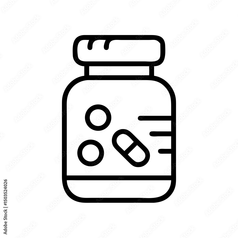 Pill bottle in minimalistic lin art style - pharmacy concept Pill bottle in minimalistic lin art style - pharmacy concept