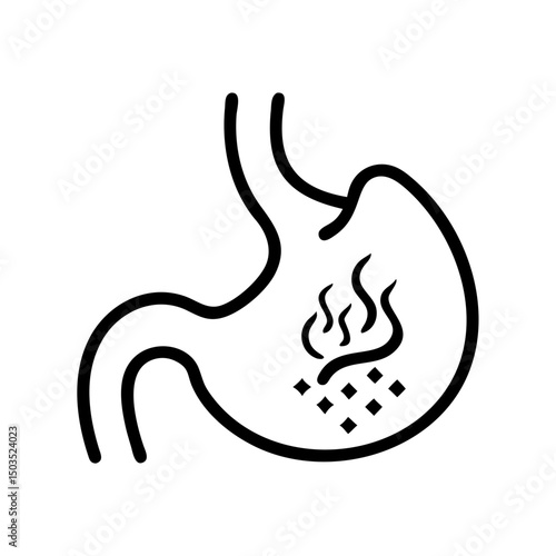 Stomach illustration with fire symbolizing heartburn concept  