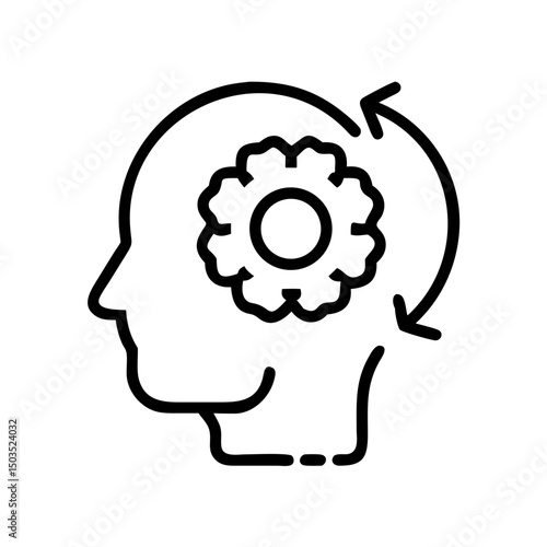 Outline of human head with brain gear symbolizing improved brain function  