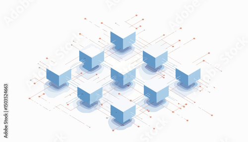 Abstract network of cubes showing data relationships in 3D grid, visualization