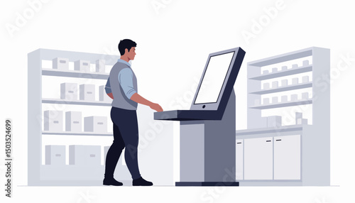 Man using self-checkout kiosk in cashierless store, digital convenience