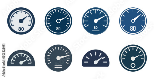 Collection of speedometer icons showing different designs and styles