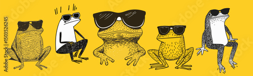 illustration set of cool summer frogs wearing sunglasses