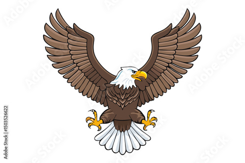 Majestic eagle in flight, a powerful bald eagle soars through the air, its wings spread wide, showcasing its strength and majesty, detailed feathers, outstretched wings (Haliaeetus leucocephalus)