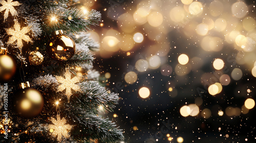 Christmas tree with glowing lights and star in snowy winter night landscape for festive backgrounds and seasonal design

