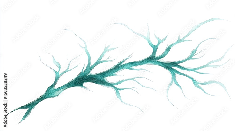 Fototapeta premium Intricate teal branch design against a white background.